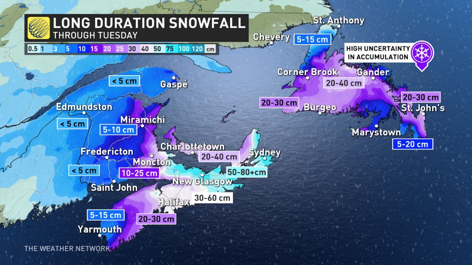 Atlantic Canada snowfall totals