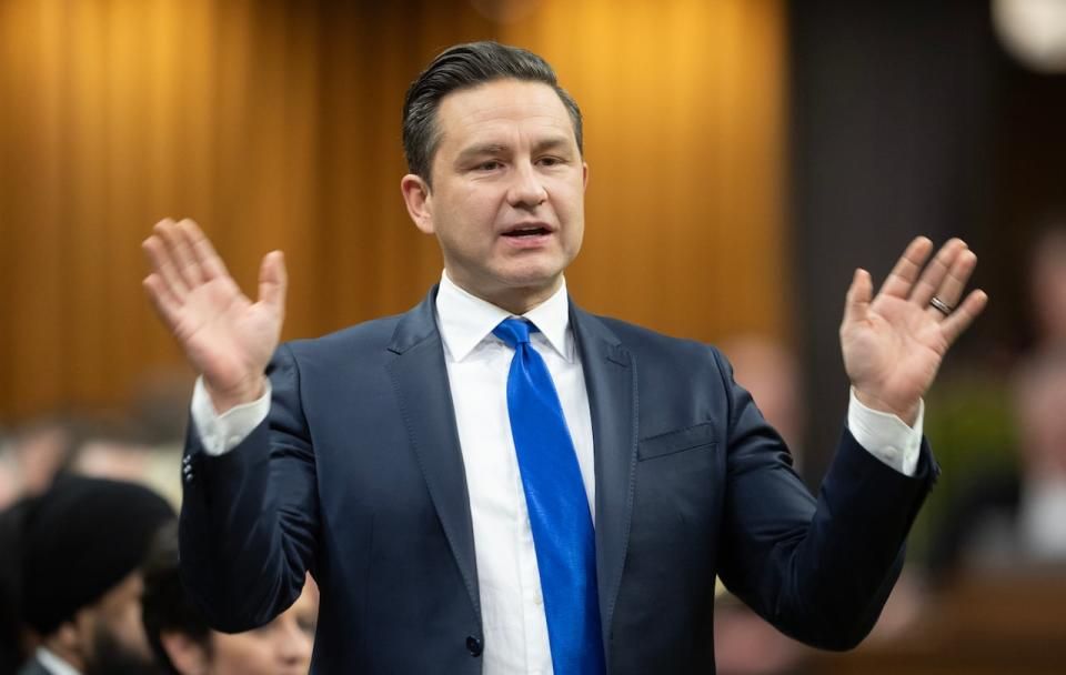 Conservative Leader Pierre Poilievre rises during question period on Thursday, February 1, 2024 in Ottawa.