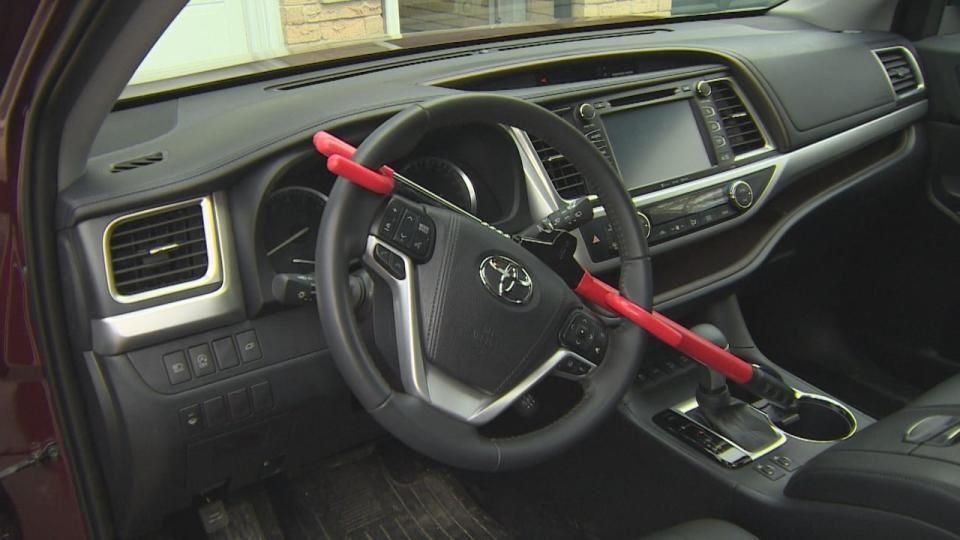Police suggest adding deterrents to and around your vehicle, such as a steering wheel club, seen here, a device to automatically shut off your engine, or even just by parking in the garage.