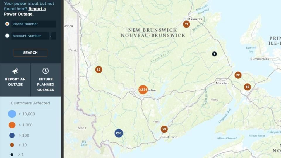 Thousands of New Brunswickers are without power Sunday morning following a weekend storm.