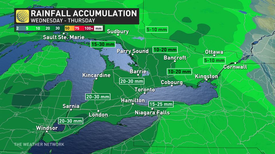 Ontario rainfall map Wednesday to Thursday (updated April 16)