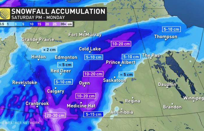 Double-digit weekend snows may disrupt travel on the Prairies