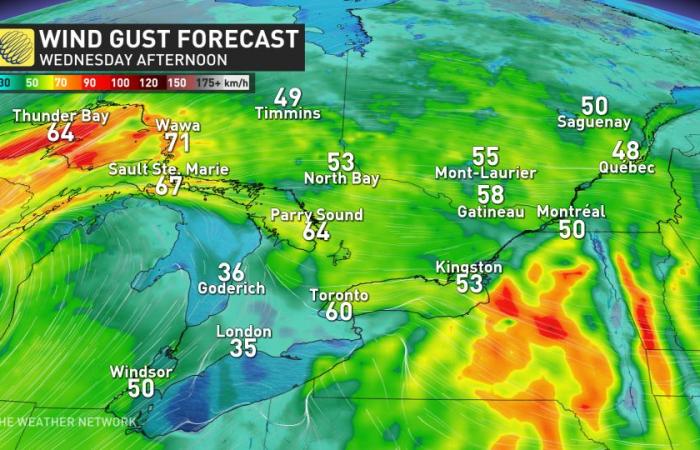 Strong winds and soaking rains hit southern Ontario through Wednesday
