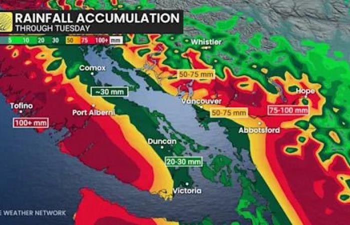 B.C.
      targeted
      with
      hefty
      rain,
      snow
      totals
      from
      intense
      atmospheric
      river
