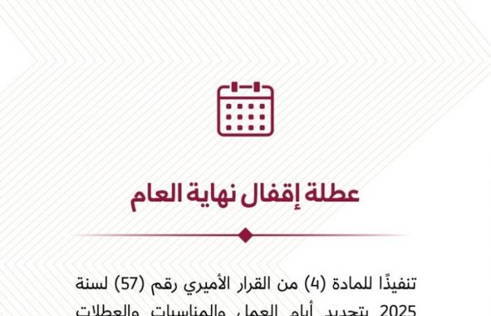مصرف قطر المركزي يعلن عطلة إقفال نهاية العام