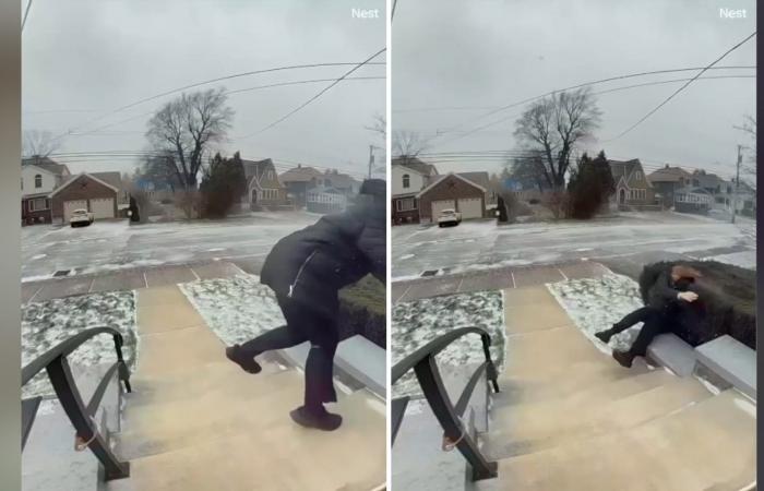 رصدتها الكاميرا.. لحظة قذف سيدة كـ"طائرة ورقية" بسبب الرياح القوية