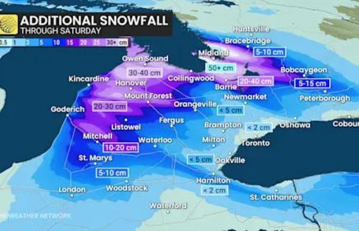 20-50
      cm
      possible
      as
      dangerous
      snow
      squalls
      continue
      into
      Friday