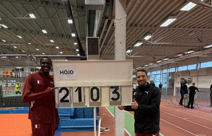 لاعب المنتخب القطري أبوبكر حسين يحرز المركز الأول في الوثب العالي ببطولة بالاس سبيلين بالسويد