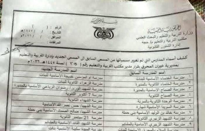 الحوثيون
      يغيّرون
      أسماء
      مدارس
      حجة
      ويفجّرون
      غضباً
      واسعاً