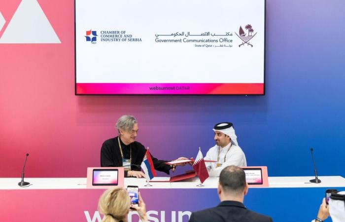 قمة الويب قطر 2026.. مكتب الاتصال الحكومي يوقع مذكرة تفاهم مع غرفة تجارة وصناعة صربيا