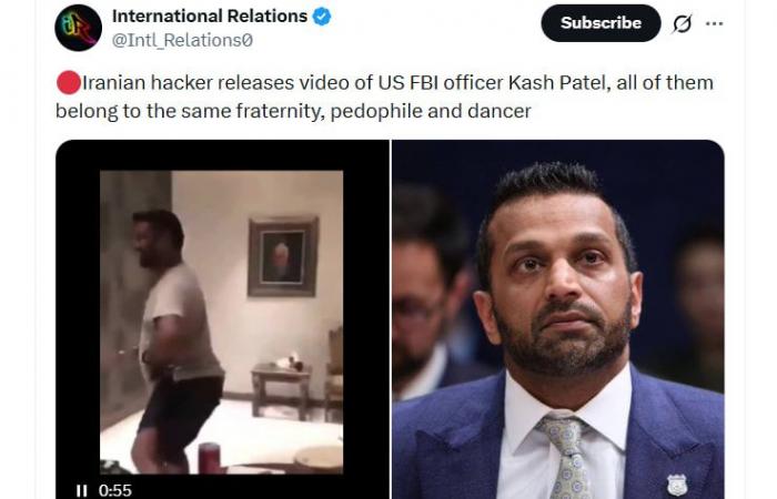 متابعة: "مدير FBI يؤدي رقصة مثيرة خلال فيديو سربه هاكرز إيرانيون".. ما حقيقته؟