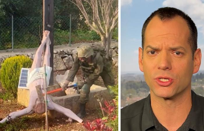 صورة تُظهر جنديًا إسرائيليًا يُلحق أضرارًا بتمثال المسيح في لبنان