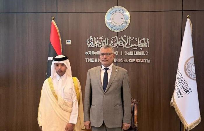  رئيس المجلس الأعلى لدولة ليبيا يجتمع مع سفير قطر