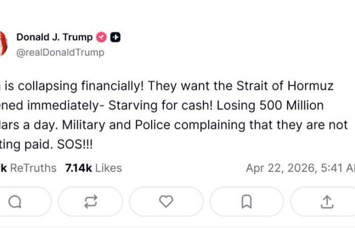 ترمب:
      إيران
      «تنهار
      مالياً»
      جراء
      إغلاق
      مضيق
      هرمز