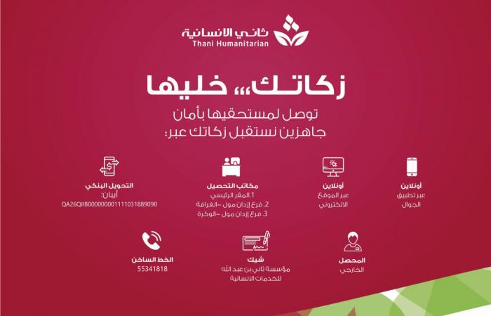«ثاني الإنسانية» تستقبل الزكاة في 4 مشاريع إستراتيجية