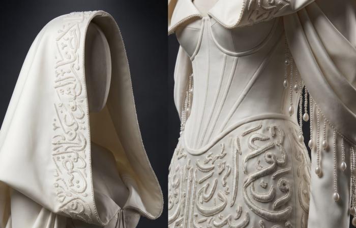 "عشق أبدي".. مصمم تونسي يطرّز اللغة العربية على فساتين زفافه