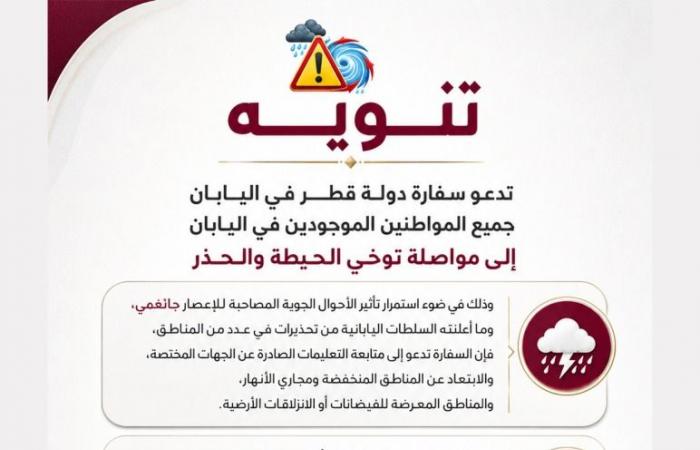 سفارتنا في اليابان تدعو المواطنين إلى توخي الحيطة والحذر